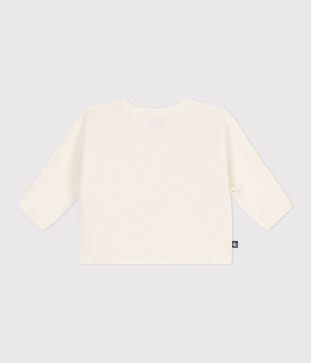 Babies' wool and cotton openwork knit wrapover top white