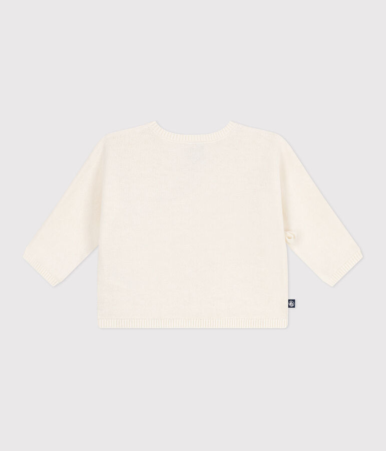 Babies' wool and cotton openwork knit wrapover top white