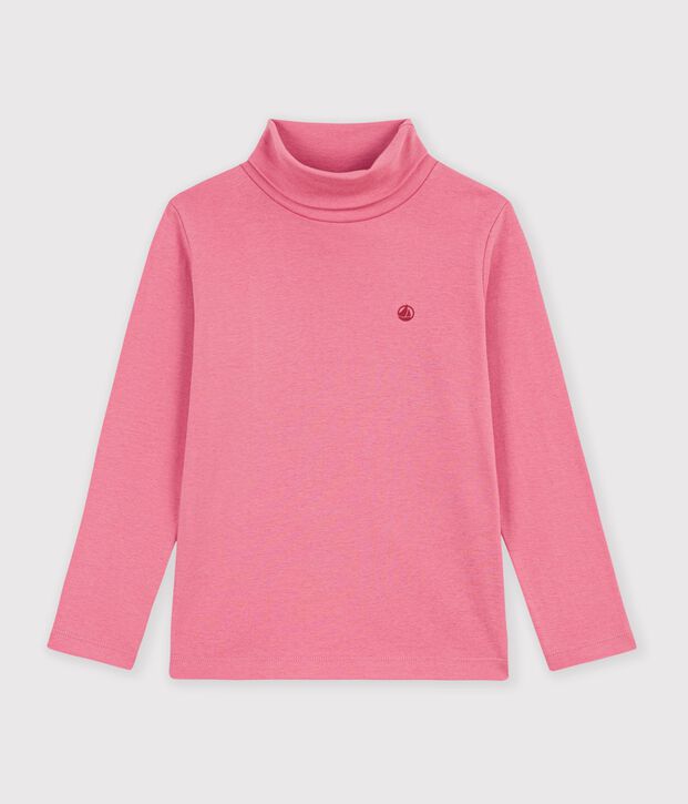 Children's plain cotton rollneck top pink