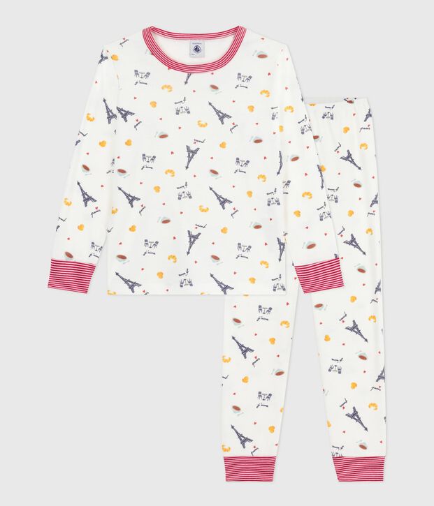 Children's Paris print cotton pyjamas white/multicolor