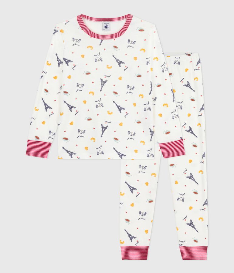 Children's Paris print cotton pyjamas white/multicolor