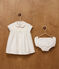 Cotton/linen baby dress with  matching bloomers, with embroidered detail MARSHMALLOW white