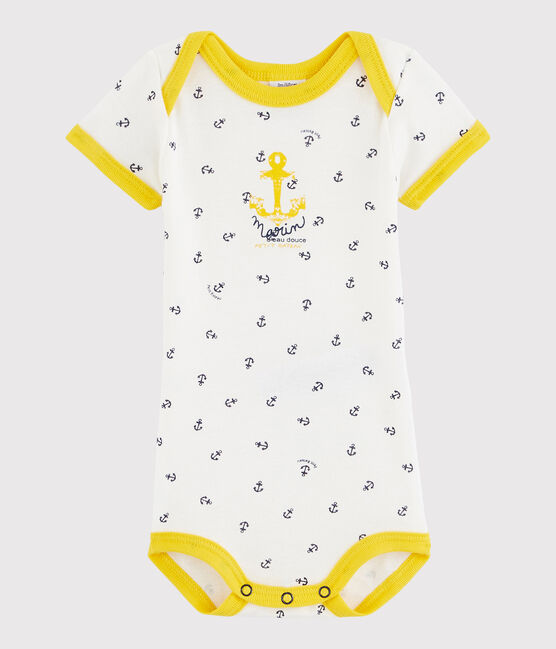 Baby Boys' Short-Sleeved Bodysuit MARSHMALLOW white/HONEY yellow