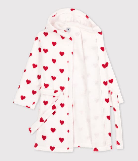Children's Unisex Heart Patterned Terry Bathrobe MARSHMALLOW white/TERKUIT red