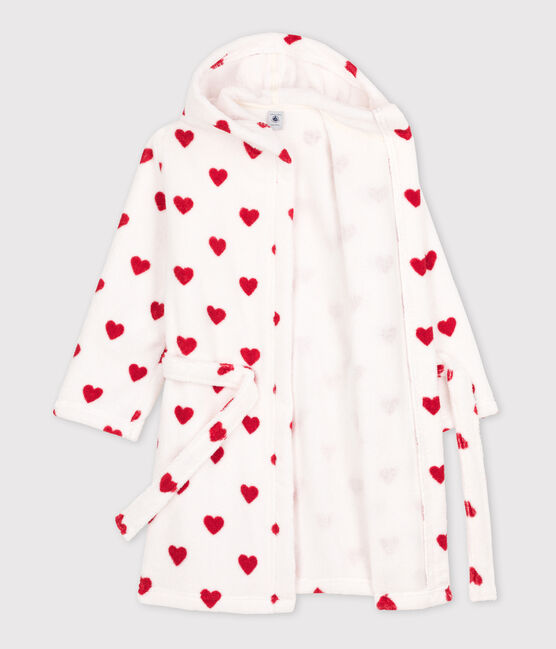 Children's Unisex Heart Patterned Terry Bathrobe MARSHMALLOW white/TERKUIT red