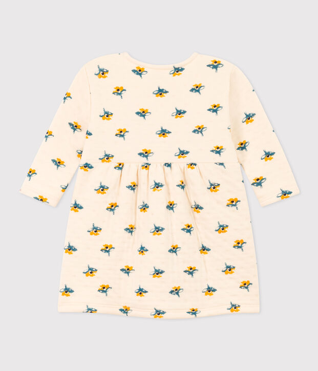 Babies' Long-Sleeved Patterned Quilted Tube Knit Dress Ecru/multicolor