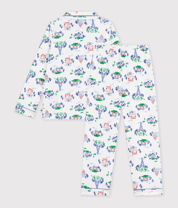 Children's buttoned Paris print cotton pyjamas white/multicolor