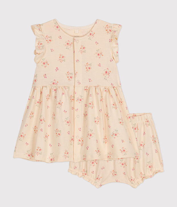 Babies' Lightweight Jersey Dress and Bloomers Ecru/multicolor