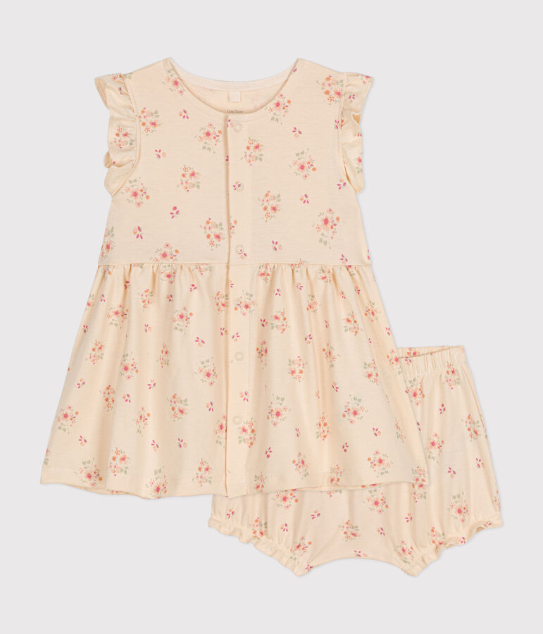 Babies' Lightweight Jersey Dress and Bloomers Ecru/multicolor