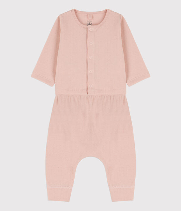 Babies' Organic Plain Tube Knit Clothing - 2-Piece Set pink