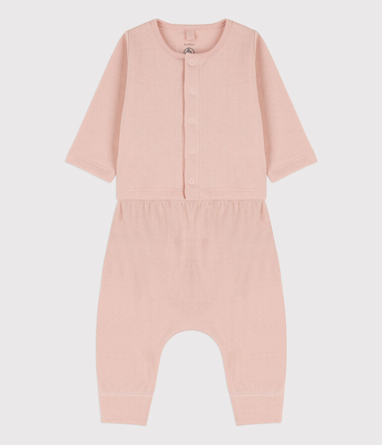 Babies' Organic Plain Tube Knit Clothing - 2-Piece Set pink
