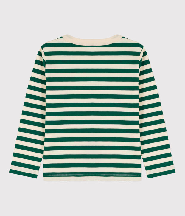 Boys' Long-Sleeved Cotton T-Shirt green/ecru