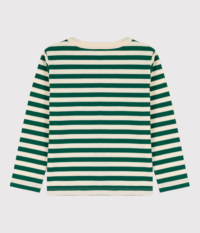Boys' Long-Sleeved Cotton T-Shirt green/ecru