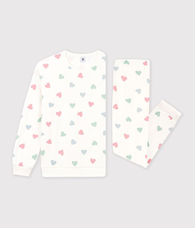 Women's cotton terry pyjamas printed with hearts Ecru/multicolor