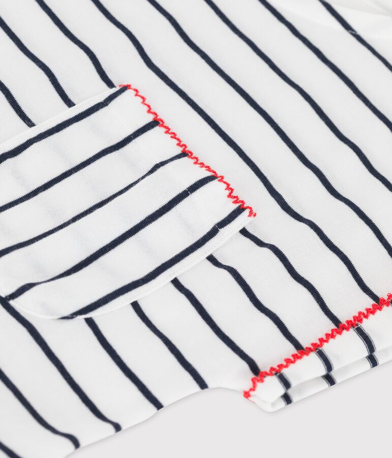 Girls' Short-Sleeved Cotton Dress MARSHMALLOW white/SMOKING blue