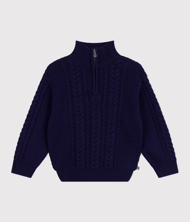 Children's plain cotton shawl-neck jumper SOIR blue