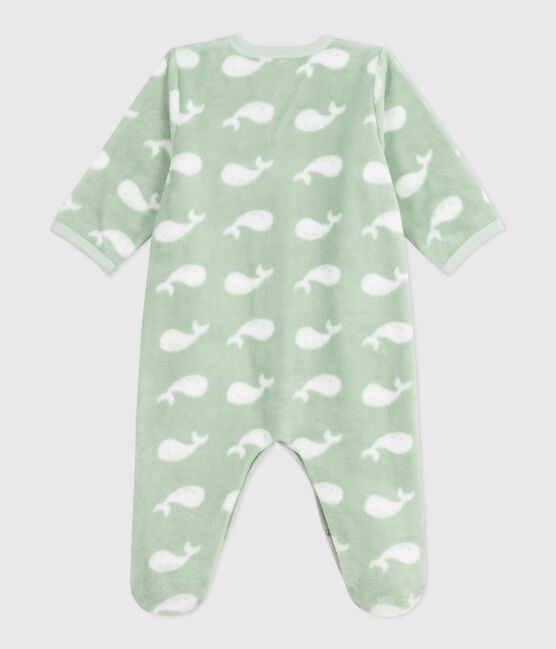 Babies' winter onesie in whale-print fleece SAULE /MARSHMALLOW