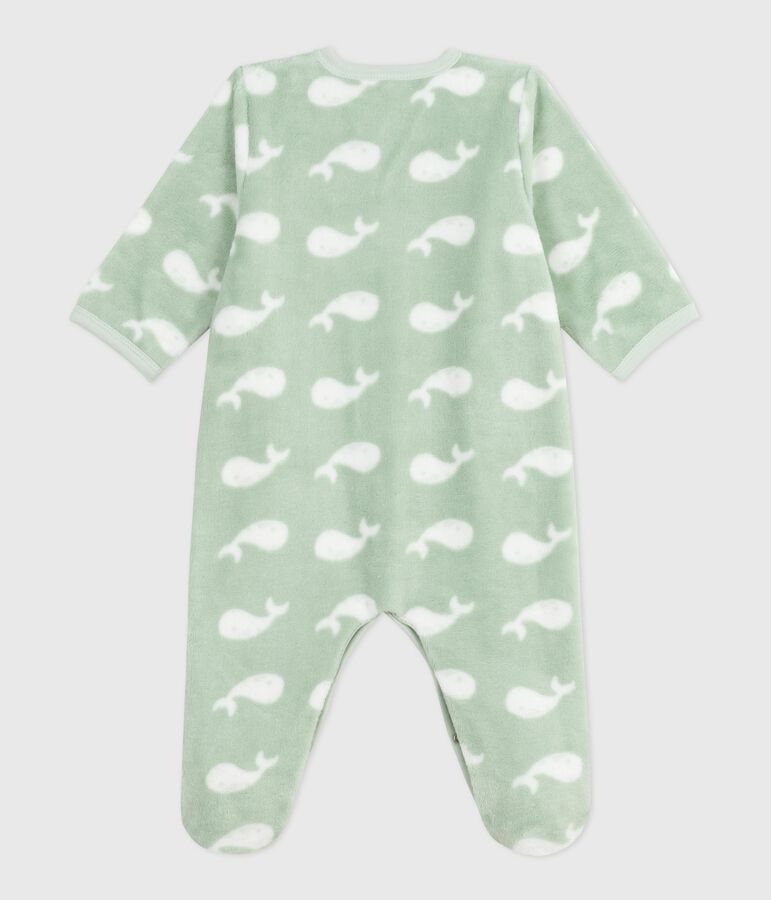 Babies' winter onesie in whale-print fleece green/white