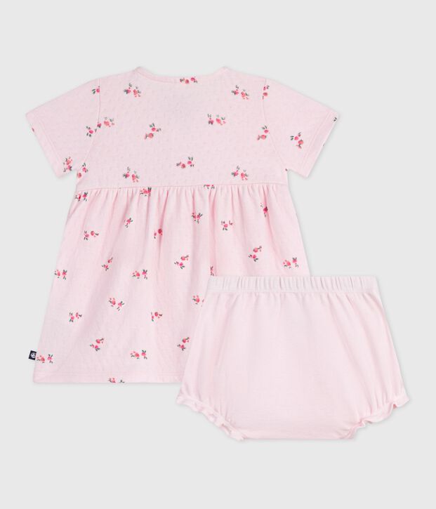 Babies' flower-printed cotton dress with matching bloomers pink/multicolor