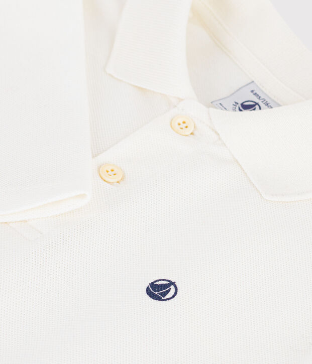 Children's plain long-sleeved cotton polo shirt white