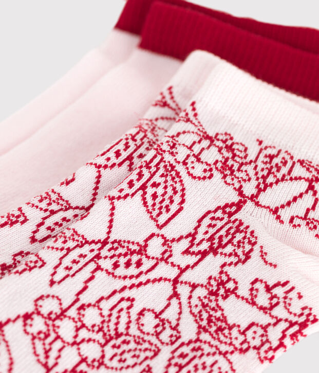 Pairs of girls' flower-print cotton socks - 2-Pack multicolor