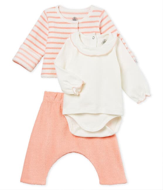 Baby girls' clothing - 3-piece set MARSHMALLOW white/ROSAKO pink