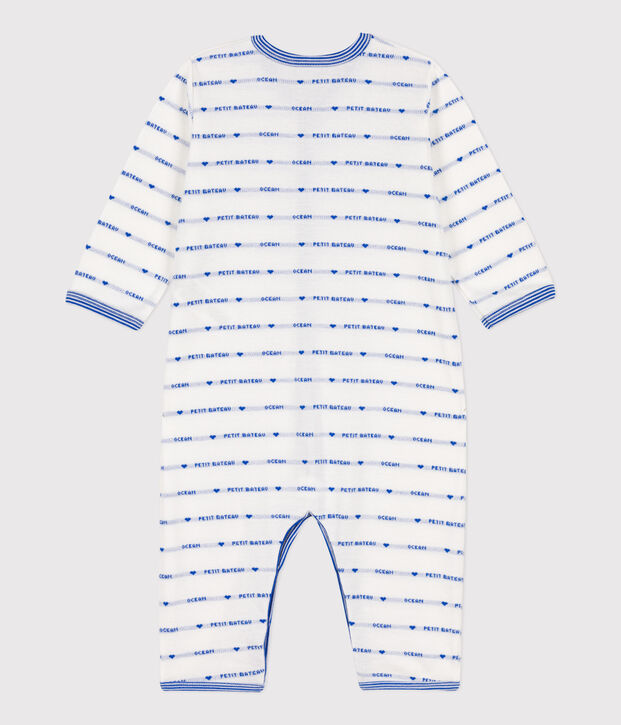 Footless Patterned Knit Cotton Sleepsuit white/blue