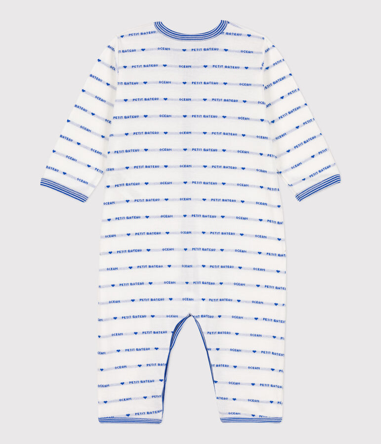 Footless Patterned Knit Cotton Sleepsuit white/blue