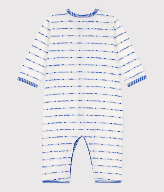Footless Patterned Knit Cotton Sleepsuit MARSHMALLOW white/PERSE blue