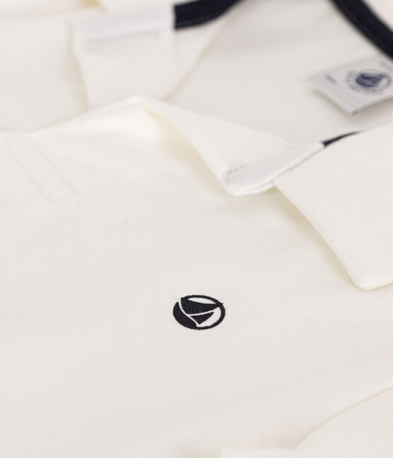 Boys' Short-Sleeved Cotton Polo Shirt MARSHMALLOW white