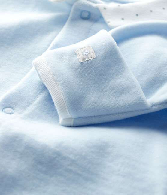 Babies' Blue Organic Cotton Velour Sleepsuit with Collar FRAICHEUR blue