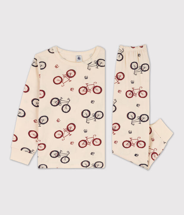 Unisex Bike Themed Cotton Pyjamas Ecru/multicolor