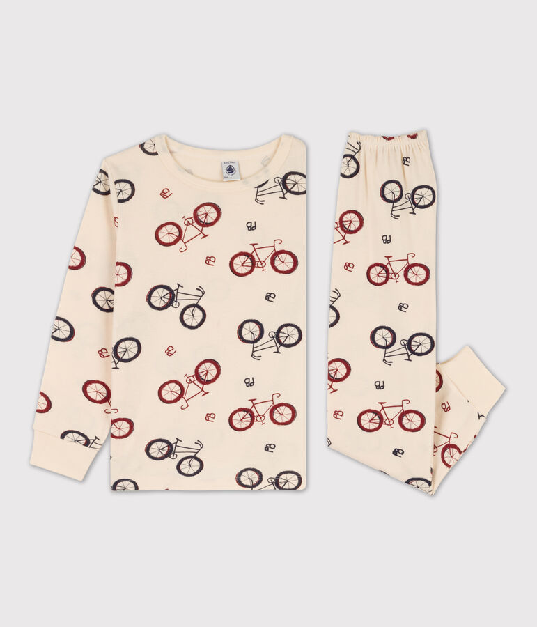 Unisex Bike Themed Cotton Pyjamas Ecru/multicolor