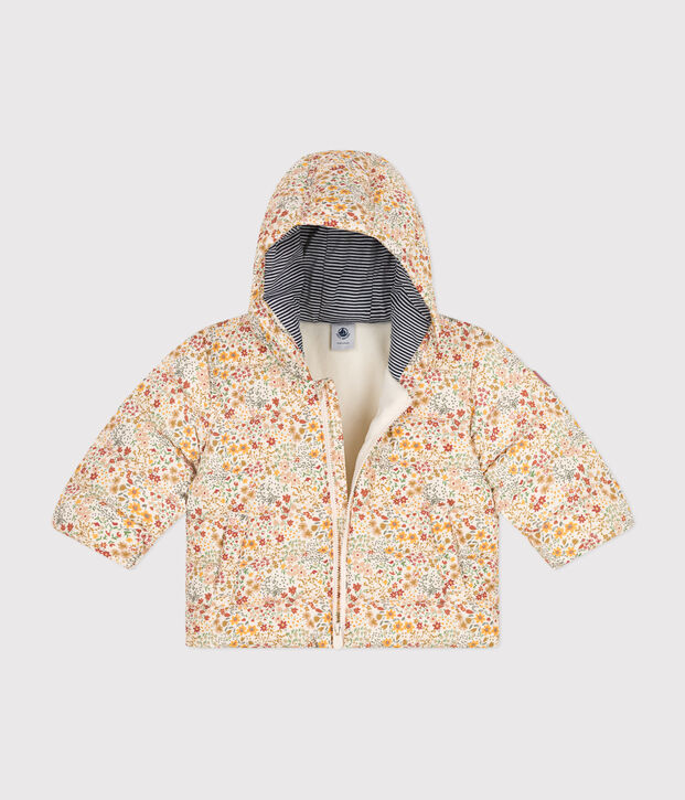 Babies' printed puffer jacket with a hood Ecru/multicolor