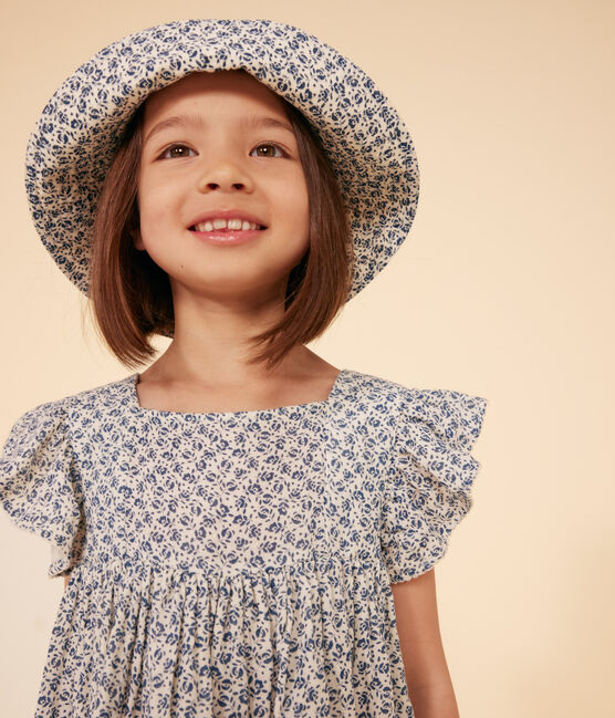 Girls' Blue Floral Cotton Gauze Floppy Sun Hat AVALANCHE /INCOGNITO