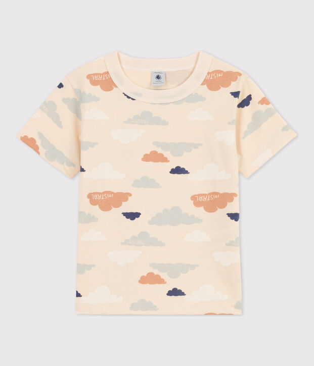 Boys' Short-Sleeved Patterned T-Shirt Ecru/multicolor