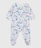 Babies' brushed fleece floral print pyjama suit with a back opening MARSHMALLOW white/MULTICO white