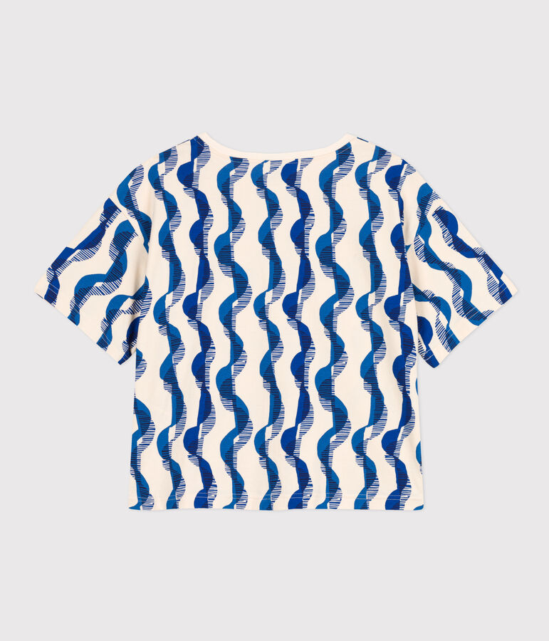 Women's Boxy Patterned Cotton T-Shirt Ecru/multicolor