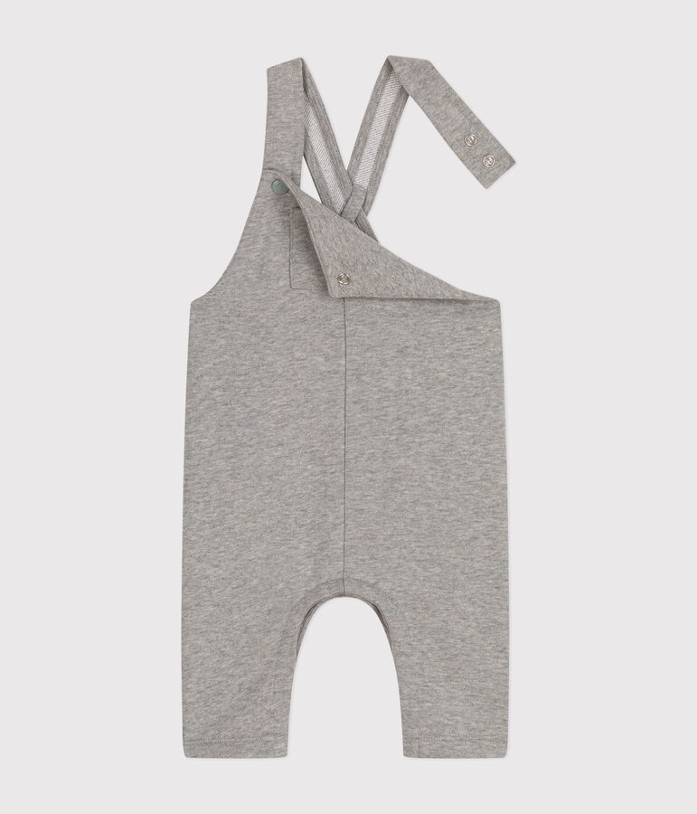 Babies' long fleece dungarees grey