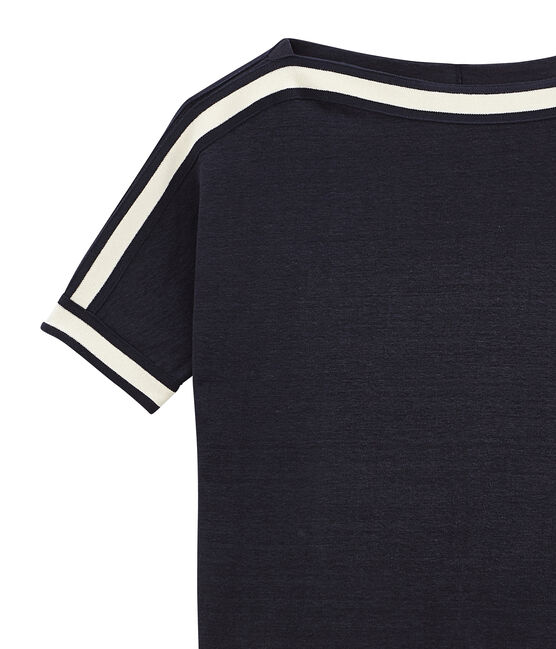 women's short sleeved tee-shirtin shiny linen SMOKING blue