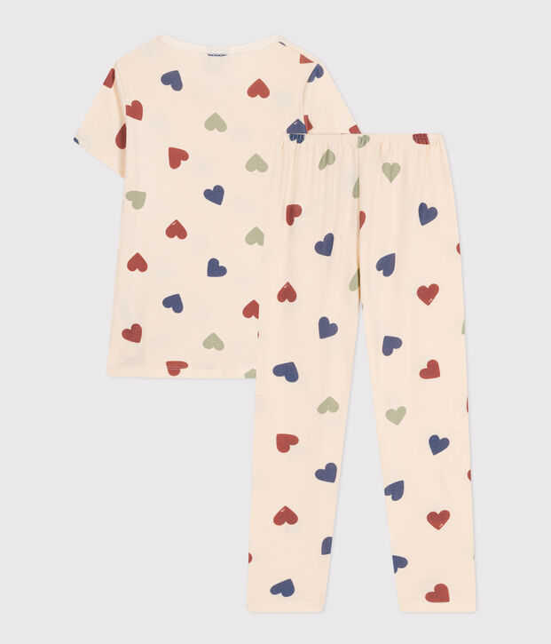 Children's Heart Print Cotton Pyjamas Ecru/multicolor