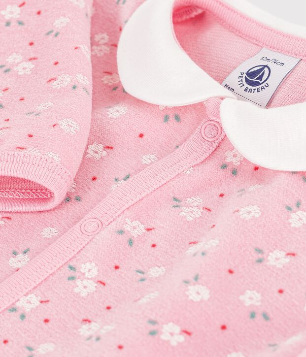 Babies' velour pyjama suit with a collar and floral print detail pink/multicolor