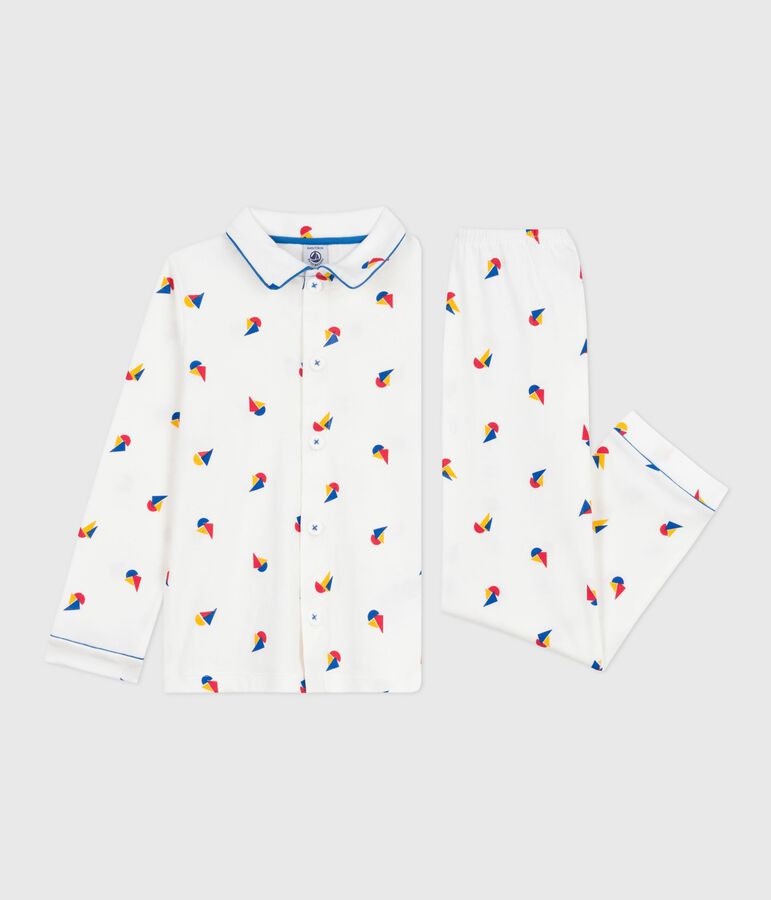 Children's buttoned printed cotton pyjamas white/blue/multicolor