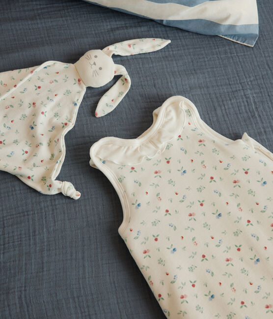 Babies' 2 TOG fruit print cotton sleeping bag MARSHMALLOW white/MULTICO white