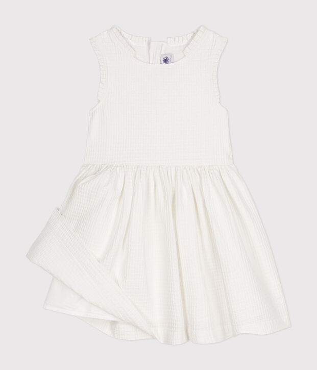 Girls' Sleeveless Textured Cotton Dress white