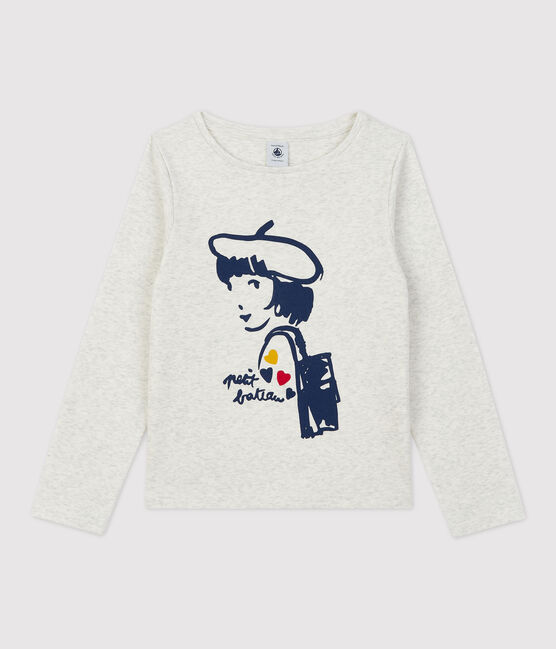 Girls' Long-Sleeved Cotton T-Shirt MONTELIMAR CHINE beige