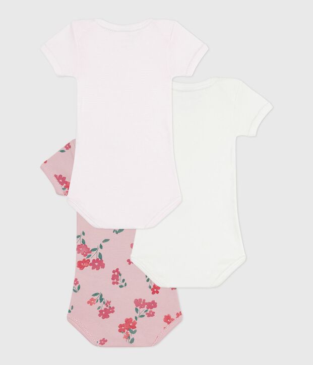 Pack of short-sleeved floral-print cotton bodies for babies multicolor