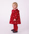 Babies' dress in velour with long sleeves and bow motif embroidery red/ecru