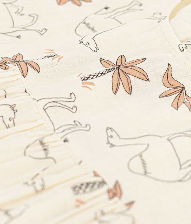 Girls' Short-Sleeved Cotton Gauze Dress Ecru/multicolor