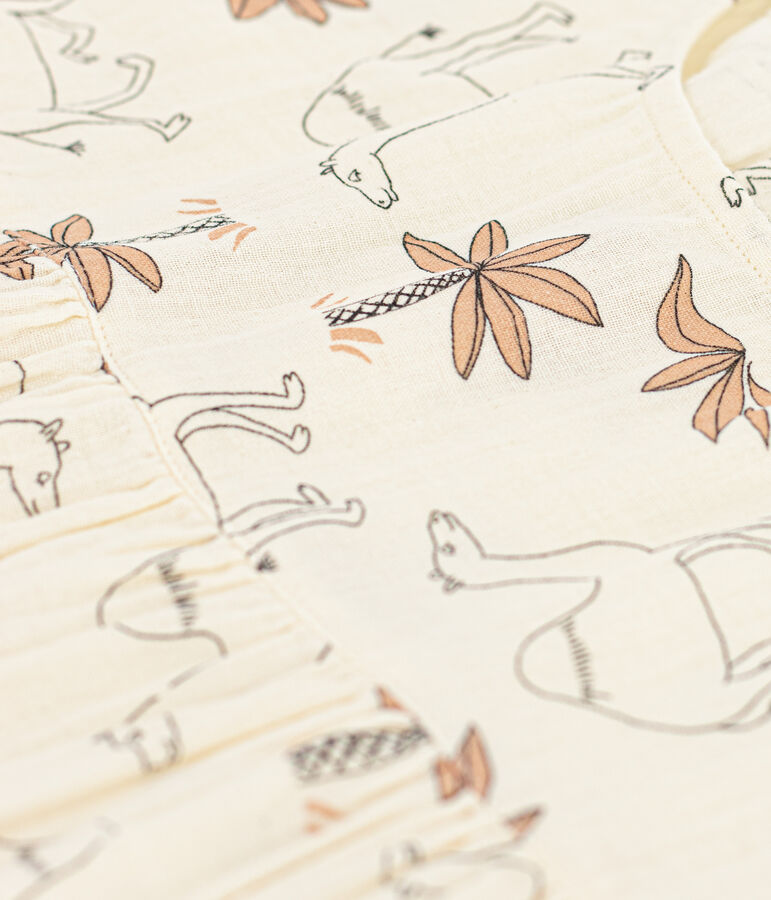 Girls' Short-Sleeved Cotton Gauze Dress Ecru/multicolor